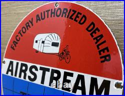 Vintage Airstream Travel Trailers Porcelain Sign Dealership Gas Motor Oil Bike