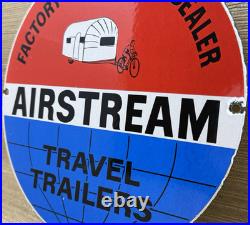 Vintage Airstream Travel Trailers Porcelain Sign Dealership Gas Motor Oil Bike