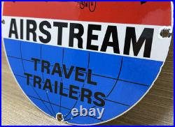 Vintage Airstream Travel Trailers Porcelain Sign Dealership Gas Motor Oil Bike
