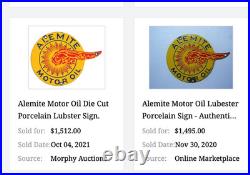 Vintage Alemite Pennsylvania Motor Oil Lubester 1' Porcelain Metal Gasoline Sign