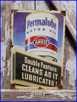 Vintage Amoco Porcelain Sign Old Permalube Garage Gas Station Motor Oil Service
