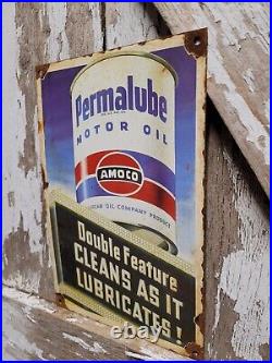 Vintage Amoco Porcelain Sign Old Permalube Garage Gas Station Motor Oil Service