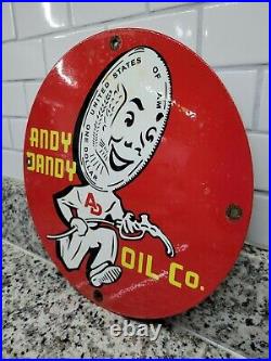 Vintage Andy Dandy Oil Porcelain Sign Motor Gas Automobile Service Lubricants