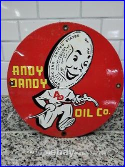 Vintage Andy Dandy Oil Porcelain Sign Motor Gas Automobile Service Lubricants