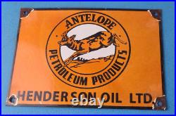 Vintage Antelope Gasoline Porcelain Petroleum Deer Gas Motor Oil Pump Plate Sign