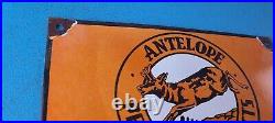 Vintage Antelope Gasoline Porcelain Petroleum Deer Gas Motor Oil Pump Plate Sign