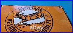 Vintage Antelope Gasoline Porcelain Petroleum Deer Gas Motor Oil Pump Plate Sign