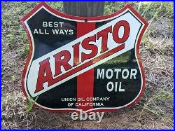 Vintage Aristo Motor Oil Porcelain Metal Gas Pump Sign Die Cut