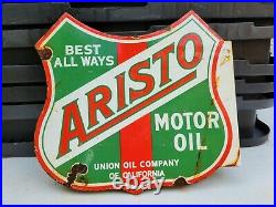 Vintage Aristo Porcelain Sign Gas Station Flange Signage Motor Union Oil Service