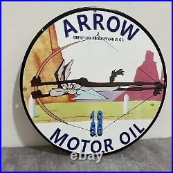 Vintage Arrow Motor Oil Porcelain Sign Gasoline Motor Lube Station Pump Plate
