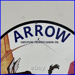 Vintage Arrow Motor Oil Porcelain Sign Gasoline Motor Lube Station Pump Plate