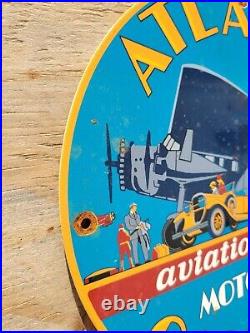 Vintage Atlantic Gasoline Porcelain Sign Aviation Motor Oil Gas Flying Service