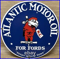 Vintage Atlantic Gasoline Porcelain Sign Gas Station Pump Plate Motor Oil