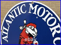 Vintage Atlantic Gasoline Porcelain Sign Gas Station Pump Plate Motor Oil