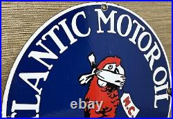 Vintage Atlantic Gasoline Porcelain Sign Gas Station Pump Plate Motor Oil