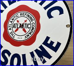 Vintage Atlantic Gasoline Porcelain Sign, Gas Station, Pump Plate, Motor Oil