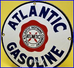 Vintage Atlantic Gasoline Porcelain Sign Gas Station Pump Plate Motor Oil