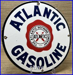 Vintage Atlantic Gasoline Porcelain Sign, Gas Station, Pump Plate, Motor Oil
