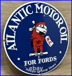 Vintage Atlantic Gasoline Porcelain Sign Gas Station Pump Plate Motor Oil