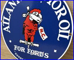 Vintage Atlantic Gasoline Porcelain Sign Gas Station Pump Plate Motor Oil