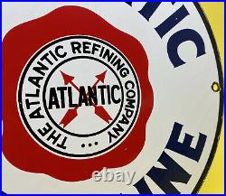 Vintage Atlantic Gasoline Porcelain Sign Gas Station Pump Plate Motor Oil