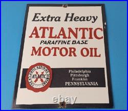 Vintage Atlantic Gasoline Sign Gas Service Pump Porcelain Motor Oil Sign