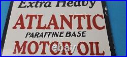 Vintage Atlantic Gasoline Sign Gas Service Pump Porcelain Motor Oil Sign