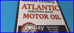 Vintage Atlantic Gasoline Sign Gas Service Pump Porcelain Motor Oil Sign