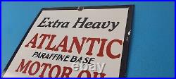 Vintage Atlantic Gasoline Sign Gas Service Pump Porcelain Motor Oil Sign