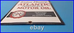 Vintage Atlantic Gasoline Sign Gas Service Pump Porcelain Motor Oil Sign