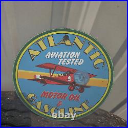 Vintage Atlantic Motor Oil & Gasoline Porcelain Gas Oil 4.5 Sign