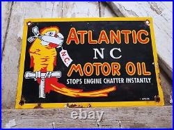Vintage Atlantic Motor Oil Porcelain Sign Gas Station Bird Parrot Lube Service