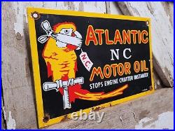 Vintage Atlantic Motor Oil Porcelain Sign Gas Station Bird Parrot Lube Service