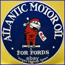 Vintage Atlantic Motor Oil Porcelain Sign Gas Station Pump Plate Ford Parrot