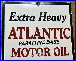 Vintage Atlantic Motor Oil Porcelain Sign Gas Station Pump Plate Gasoline Heavy