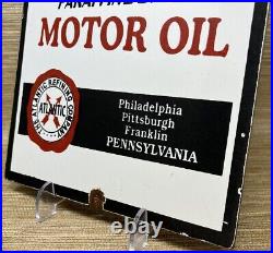 Vintage Atlantic Motor Oil Porcelain Sign Gas Station Pump Plate Gasoline Heavy