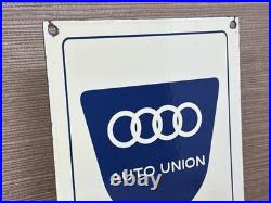 Vintage Audi Porcelain Dealership Sign Gas Station Pump Plate Motor Oil Service