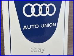 Vintage Audi Porcelain Dealership Sign Gas Station Pump Plate Motor Oil Service