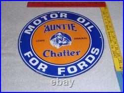 Vintage Auntie Chatter Motor Oil Ford Car Grandma Porcelain Metal Gasoline Sign