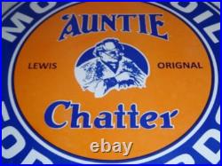 Vintage Auntie Chatter Motor Oil Ford Car Grandma Porcelain Metal Gasoline Sign