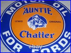 Vintage Auntie Chatter Motor Oil Ford Car Grandma Porcelain Metal Gasoline Sign