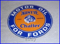 Vintage Auntie Chatter Motor Oil Ford Car Grandma Porcelain Metal Gasoline Sign