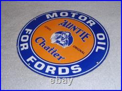 Vintage Auntie Chatter Motor Oil Ford Car Grandma Porcelain Metal Gasoline Sign