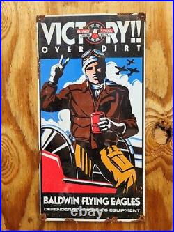 Vintage Baldwin Porcelain Sign Military War Airplane Engine Motor Oil Filter 17