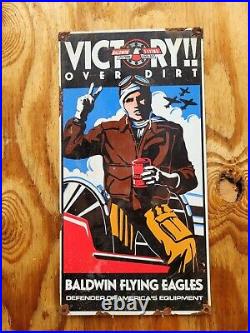 Vintage Baldwin Porcelain Sign Military War Airplane Engine Motor Oil Filter 17