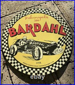 Vintage Bardahl Porcelain Sign Race Car 1955 Auto Garage Motor Oil Gas Station