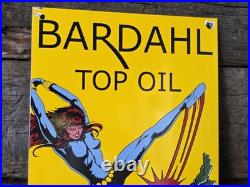 Vintage Bardahl Top Motor Oil Porcelain Sign, Fights Grime 18×10