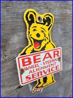 Vintage Bear Porcelain Sign 1955 Illinois Automobile Tire Gas Oil Service Motor