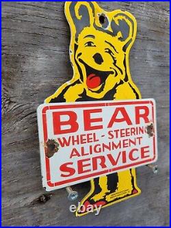 Vintage Bear Porcelain Sign 1955 Illinois Automobile Tire Gas Oil Service Motor
