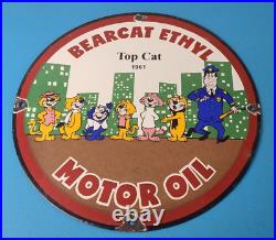 Vintage Bearcat Motor Oil Sign Gas Service Ethyl Gasoline Porcelain Sign